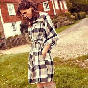 Anthropologie Maeve Buffalo Plaid Mini Dress / Kimono Tunic with Belt Tie Waist